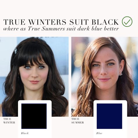 True Winter VS True Summer comparison, can you see the subtle differences? Often we see with our clients that when they are a True Summer they thought they were going to be a True Winter and vice versa! This is because the palettes share the same temperature, however True Winter is darker and more intense.⁠ .⁠ #coloranalysis #colouranalysis #coloranalyst #winterpalette #truewinter #truesummer #summerpalette True Summer Vs True Winter, Summer Vs Winter Color Palettes, Winter Vs Summer Color Palette, Summer Makeup Vs Winter Makeup, Cold Winter Makeup Palette, Dark Winter Eyeshadow Palette, True Summer Palette, True Winter Palette, True Winter Color Palette