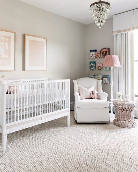 caroline’s sweet room! thank you to the most talented clarybosbyshell for making this dream nursery of mine come true!💫 Farrow And Ball Nursery, Ammonite Farrow And Ball, Nursery Colours, Charming Nursery, Perfect Grey Paint, Breakfast Room Green, Doors And Floors, Farrow And Ball Paint, Farrow And Ball