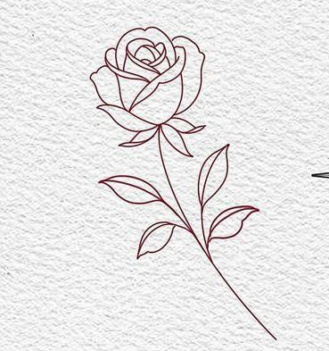 Simple Rose Bud Tattoo, Simple Rose Outline Tattoo, Rose Line Work Tattoo, Flowers Outline Tattoo, Line Rose Tattoo Design, Rose Outline Tattoo Design, Simple Rose Tattoo Design, Minimal Rose Tattoo Design, Line Work Rose Tattoo