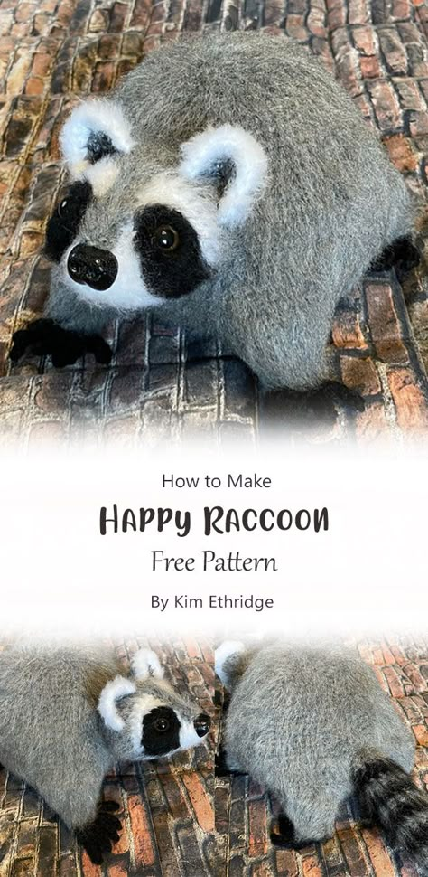 This happy raccoon amigurumi pattern is a perfect gift to yourself or anyone who loves these cute animals. It is so amazing to make and if you are looking for something different from the normal crochet animals, check out this pattern! Knit Raccoon Pattern, Amigurumi Free Pattern Raccoon, Crochet Razorback Pattern, Raccoon Knitting Pattern, Raccoon Sewing Pattern, Crochet Eyelash Yarn, Crochet No Sew Plush, Crochet Amigurumi Possum Free Pattern, Raccoon Plush Pattern