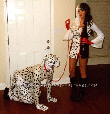 Dalmation Costume, Cruella Deville Costume, Dalmatian Costume, Purim Costumes, Costume Couple, Handmade Halloween Costumes, Black White Halloween, 101 Dalmations, Cruella Deville