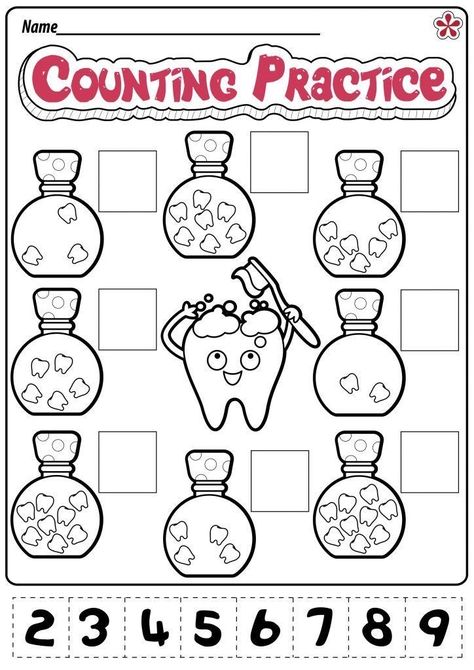 Teeth Counting Preschool, Dental Health Math Activities Preschool, Dental Health Worksheets, Dental Health Preschool Activities, Tooth Preschool, Dental Health Preschool Crafts, Dental Health Week, Health Preschool, Dental Health Preschool