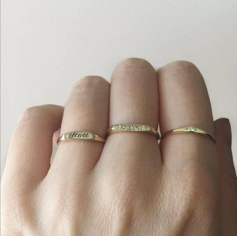 Minimalist Personalized Gold Ring, Minimalist Personalized Yellow Gold Initial Ring, Minimalist Yellow Gold Engraved Name Ring, Gold Minimalist Initial Ring With Custom Name, Minimalist Gold Ring With Name, Metal Casting Jewelry, Cute Promise Rings, Curved Ring, Ring Inspiration