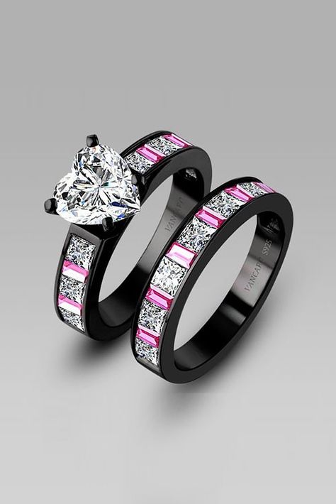 Cubic Zirconia Engagement Rings For Unforgettable Moment ❤ See more: http://www.weddingforward.com/cubic-zirconia-engagement-rings/ #weddings Black Wedding Ring Sets, Turkish Couple, The Bling Ring, Black Engagement Ring, Black Gold Jewelry, Black Wedding Rings, Engagement Wedding Ring Sets, Gem Ring, Wedding Ring Set