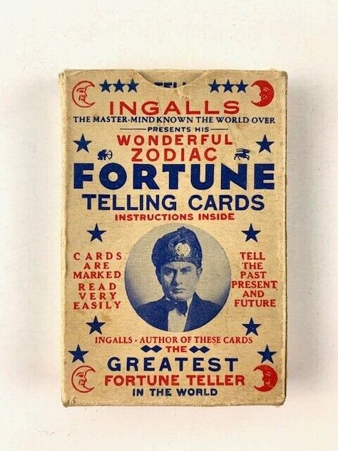 Ingalls Fortune Telling Zodiac Cards Vintage Rare Antique Occult Mysticism 1930 Fortune Aesthetic, Fortune Telling Cards, Zodiac Cards, Fortune Tellers, Carnival Posters, Astrology Books, Halloween Scrapbook, Crystal Balls, Fortune Teller