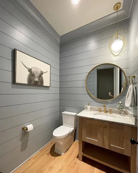 Pedestal Sink Bathroom Ideas, Small Half Bathroom Remodel, Shiplap Powder Room, Sink Bathroom Ideas, Modern Farmhouse Powder Room, Shiplap Bathroom Wall, Small Bathroom Decoration, Small Half Bathroom, Pedestal Sink Bathroom