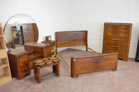 1930's home decor | Art Deco 1930'S Waterfall Bedroom Set Vanity | Home Decor: Bedroom Waterfall Bedroom Set, Waterfall Bedroom, Art Nouveau Bedroom, 1930s Home Decor, Antique Bedroom Set, Vintage Bedroom Sets, Art Deco Bedroom Furniture, Antique Bedroom Furniture, Vintage Bedroom Decor