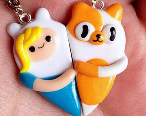 Browse unique items from momomony on Etsy, a global marketplace of handmade, vintage and creative goods. Dog Polymer Clay, Adventure Time Crafts, Jake The Dog, Polymer Clay Kawaii, Clay Keychain, Finn The Human, Bff Necklaces, Best Friend Necklaces, Cute Polymer Clay