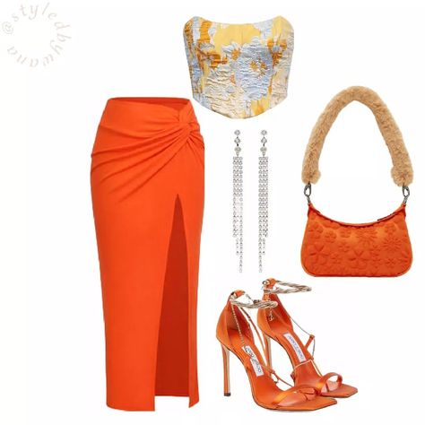 Outfit Ideas Party Night, Summer Outfits Polyvore, Outfit Ideas Party, Orange Midi Skirt, Outfit Ideas Spring, Oufits Casual, Vegas Outfit, Summer Ootd, Glam Outfit