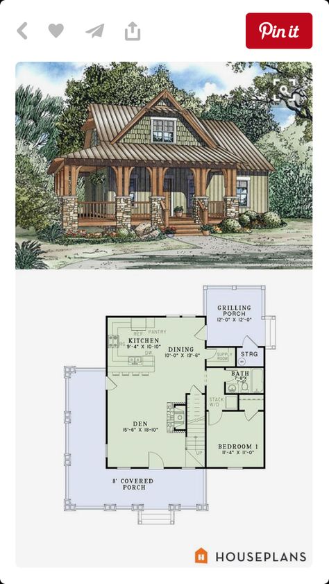 Retirement House Plans, Small Cottage House Plans, Small Cottage Homes, Cottage Floor Plans, Pole Barn House Plans, House Plans One Story, Plans Architecture, Cabin House, Craftsman Style House