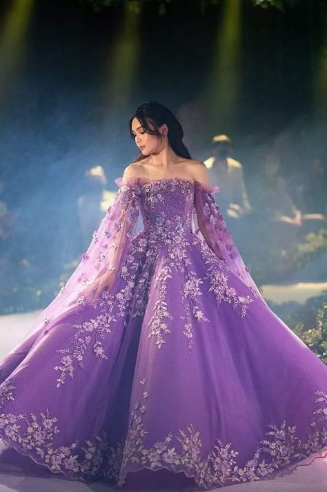 Gown For 18th Birthday, Purple Gown For Debut, Debut Gowns 18th, Gown For Debut, Purple Dress Outfits, 18th Birthday Dress, Francine Diaz, Gown Aesthetic, Purple Quinceanera