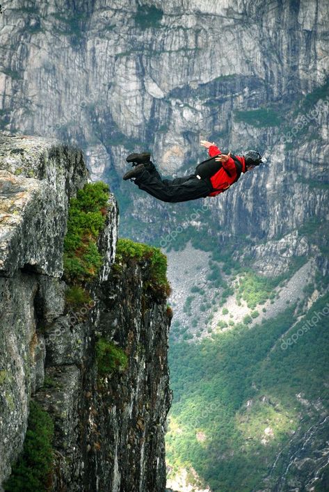 BASE jump off a cliff. - Stock Photo , #sponsored, #jump, #BASE, #cliff, #Photo #AD Someone Jumping, Ski Drawing, Base Jump, Hang Gliding, Base Jumping, Best Ski Resorts, Canoe Trip, Whitewater Kayaking, Ice Climbing