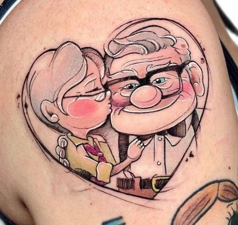 Walle And Eva Tattoo, Up Couple Tattoos, Up Tattoo Disney Couple, Carl And Ellie Tattoo, Up Tattoo Disney, Up Movie Tattoo, Pixar Tattoos, Darkside Tattoo, Disney Tattoo Ideas