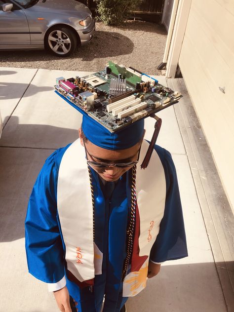 Graduation caps for computer engineering majors Engineer Photoshoot Ideas, Computer Science Photoshoot, College Graduation Pictures Engineering, Graduation Pictures Engineering, Computer Science Cap Decoration, Graduation Pictures Computer Science, Lego Graduation Cap, Creative Shot For Graduation Philippines, Stem Graduation Pictures