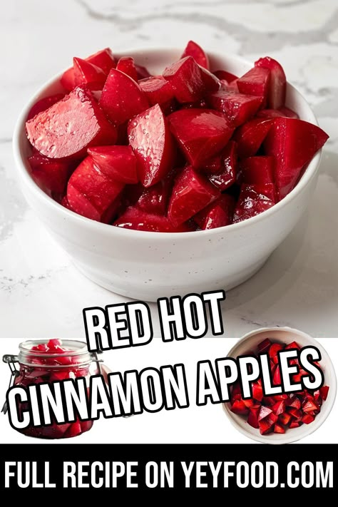 Red Hot Cinnamon Apples - Yeyfood.com: Recipes, cooking tips, and kitchen hacks for home cooks of all levels Red Hot Cinnamon Apples, Hot Cinnamon Apples, Cinnamon Candy Apple Recipe, Cinnamon Apple Rings, Cinnamon Bread Easy, Hacks For Home, Red Hots Candy, Pineapple Soft Serve, Candy Apple Recipe