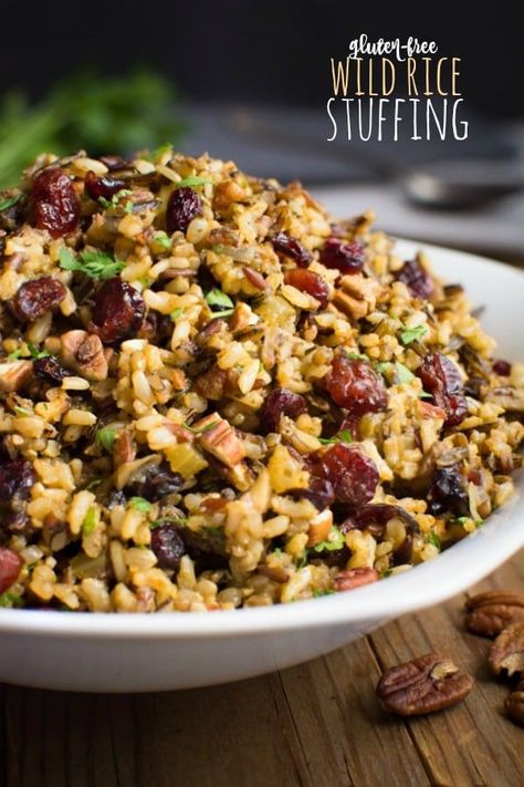 Wild rice stuffing is an easy gluten-free side dish that will complete your holiday table.  It has all the classic stuffing flavors without the filler!  So serve this bread-less alternative at your next holiday gathering!  It’s also vegan and can be made nut-free! #glutenfreeside #holidayside #glutenfreestuffing #wildricerecipe #holidaystuffing #stuffingalternative #veganside Wild Rice Stuffing Recipes, Rice Stuffing Recipes, Wild Rice Stuffing, Gluten Free Instant Pot, Wild Rice Recipes, Gluten Free Stuffing, Rice Stuffing, Gluten Free Sides, Gluten Free Thanksgiving