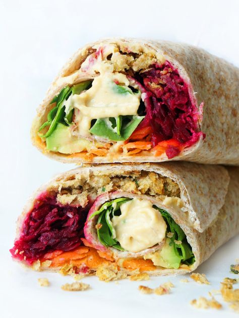 Vegan Rainbow Falafel Wrap Falafel Wrap Recipe, Vegan Falafel, Meatless Meals Healthy, Falafel Wrap, Sweet Potato Hummus, Low Carb Wraps, Meatless Meal, Vegan Wraps, Wrap Recipe