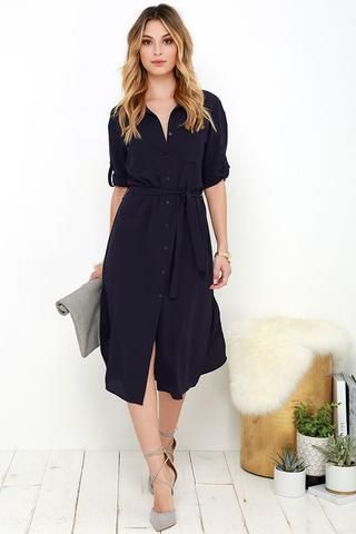 7a6a74cbe87bc60030a4bd041dd47b78desc37047547ri Shirtdress Outfit, Navy Blue Shirt Dress, Navy Blue Dress Shirt, Poly Dress, Navy Shirt Dress, Navy Blue Shirt, Shirt Dress Outfit, Office Chic, Navy Blue Shirts