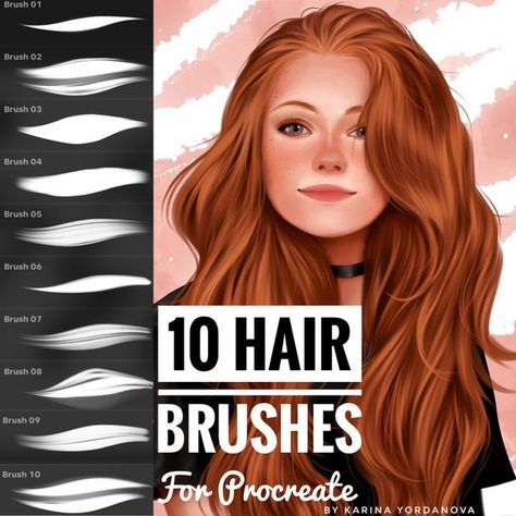 10 Hair Brushes (FOR PROCREATE) My 10 Hair brushes for Procreate, easy and fast to use! Hope you enjoy! In the second photo 3 colours were used and no effects. You can find the rest of my brushes in my other listings: My TOP 5 Favourite Brushes (FOR PROCREATE) 12 Lipgloss Brushes (FOR PROCREATE) Brushes On Procreate, Hair Color Swatches, Best Hair Brush, Flat Roman Shade, Draw Realistic, Digital Painting Portrait, Procreate Brushes Free, Brushes For Procreate, Brush Drawing