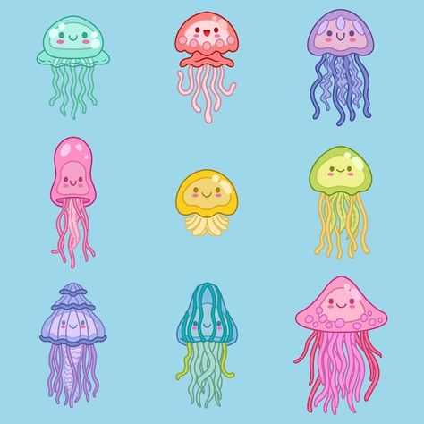 Jellyfish Cartoon Cute, Cartoon Jellyfish Drawing, Cute Jelly Fish Drawing Cartoon, Cartoon Jellyfish Tattoo, Cute Jelly Fish Drawing, Cute Jellyfish Art, Jellyfish Illustration Cute, Jellyfish Cute Drawing, Jelly Fish Cartoon