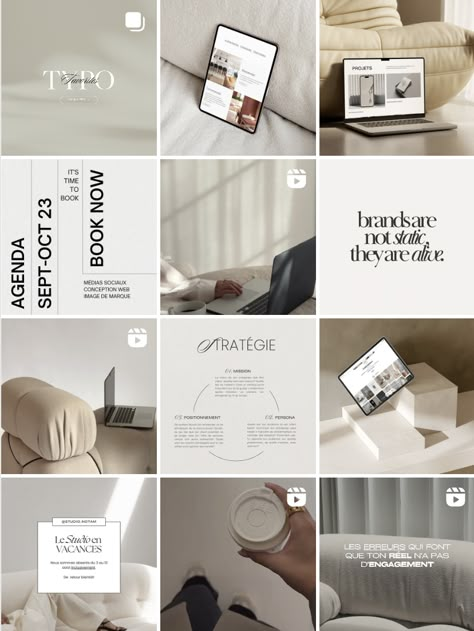 #neutrals #feed #instagram #beige Instagram Grid Pattern Aesthetic, Instagram Feed Beige Aesthetic, Photo Studio Instagram Feed, Neutral Color Instagram Feed, Rebranding Instagram Feed, Aesthetic Instagram Feed Business, Instagram Brand Aesthetic, Instagram Business Feed Ideas, Instagram Page Theme Layout Business