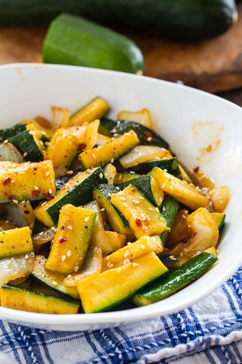 Japanese Hibachi-Style Zucchini Hibachi Zucchini And Squash, Zucchini Japanese Style, Japanese Vegetable Recipes, Teriyaki Zucchini, Japanese Zucchini, Japanese Hibachi, Yellow Squash Recipes, Japanese Recipe, Bagel Seasoning