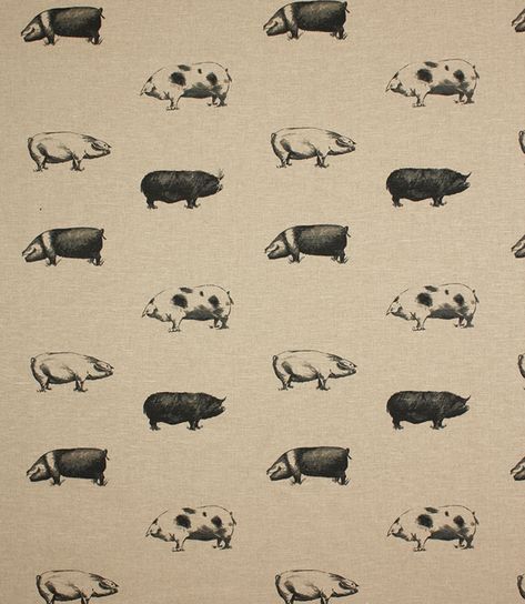 This piggy fabric would look fab in a hallway or kitchen. Farm Animal Illustration, Wallpaper Restaurant, Pig Quilt, Pig Fabric, Cottage Style Interiors, Swatch Book, Garden Clipart, Midnight Cowboy, Painted Patterns