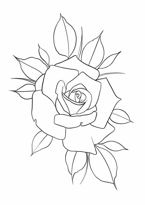 Rose Tattoo Drawing, Rose Outline Drawing, Coloured Rose Tattoo, Flower Tattoo Stencils, Rose Tattoo Stencil, Realistic Rose Tattoo, Pink Rose Tattoos, Rose Outline, Rose Drawing Tattoo