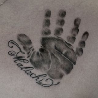 Baby Hand Print Tattoo, Handprint Tattoo, Hand Print Tattoos, Tattoos In Memory, Baby Footprint Tattoo, Unique Half Sleeve Tattoos, Husband Tattoo, Tattoo Baby