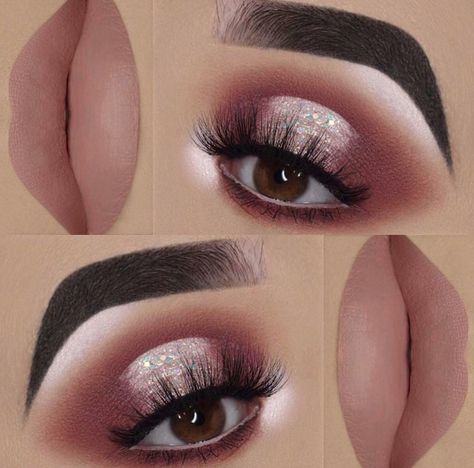 Dark rose, halo, glitter eye Natural Smoky Eye, Soft Bridal Makeup, Halo Eyes, Party Eye Makeup, Halo Eye Makeup, Dramatic Wedding Makeup, Awesome Makeup, Wedding Eye Makeup, Rose Gold Makeup