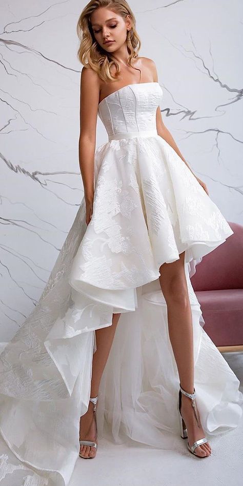 Hi Lo Wedding Dress, High Low Wedding Dresses, Tail Wedding Dress, Wedding Dresses High Low, Wedding Gowns With Sleeves, High Low Prom Dresses, Country Wedding Dresses, Tea Length Wedding Dress, Wedding Dresses Strapless