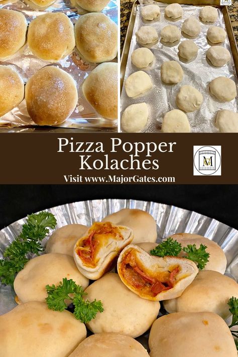 Get the easy recipe for making pizza poppers or kolaches at home. Pizza Kolache Recipe, Kolaches Recipe Easy, Pizza Poppers, Stuffed Biscuits, Kolache Recipe, Czech Food, Making Pizza, Pizza Snacks, Appetizers Easy Finger Food