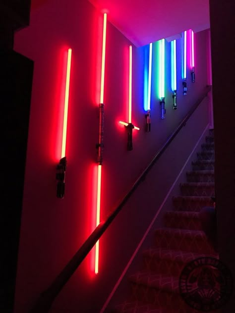 Wall of lightsabers Star Wars Zimmer, Star Wars Light, Star Wars Room, Star Wars Decor, Star Wars Jokes, Star Wars Light Saber, Star Wars Wallpaper, Star Wars Pictures, Star Wars Images