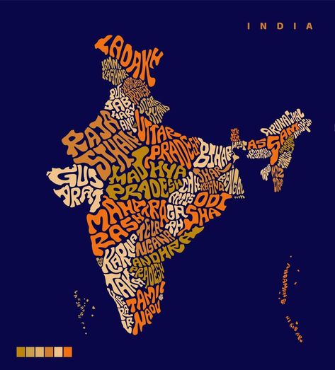 INDIA Map with all Indian states name lettering. India map vector lettering. Typography India map design. Indian all states name in map shape. Bharat naksha art. Indian Map Art, Indian Logo Design, Map On Wall, Delhi Map, Creative India, Indian Map, Practice Sketching, Name Lettering, Maps Aesthetic