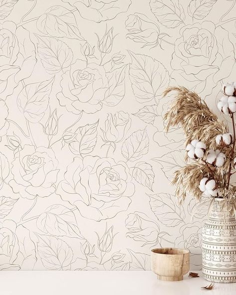 Amazon.com: Coloritto Boho Roses Wallpaper | Removable Self Adhesive Minimalistic Wallpaper | Floral Peel and Stick Wallpaper (Sample 12" W x 8" H) : Tools & Home Improvement H Wallpaper, Minimalistic Wallpaper, Floral Peel And Stick Wallpaper, Roses Wallpaper, Wallpaper Floral, Interior Wallpaper, Boho Wallpaper, Wallpaper Accent Wall, Salon Ideas