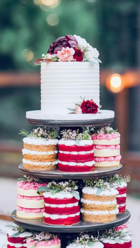 Mini Wedding Cake Tower | Gold wedding cake, Cake designs, Fancy wedding cakes Wedding Cake Tower, Deco Cupcake, Cake Tower, Mini Wedding Cakes, Wedding Cake Alternatives, Homemade Cupcakes, Gateaux Cake, Mini Wedding, Novelty Cakes