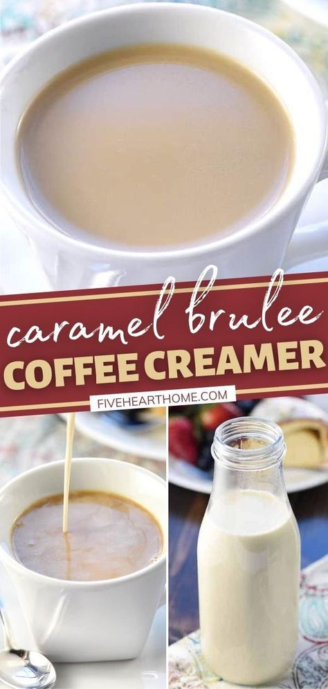 Creme Brulee Coffee Creamer Recipe, Flavored Coffee Creamer Recipes, Creamer Homemade, Starbucks Caramel Brulee, Caramel Coffee Creamer, Homemade Coffee Creamer Recipe, Diy Coffee Creamer, Lattes At Home, Homemade Coffee Syrup