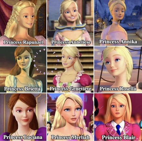 Barbie Characters Names, Barbie Names From Movies, Barbie Names, Disney Princess List Of Names, Barbie Movies In Order, Barbie Movies List, Barbie Characters, Barbie Movies Princess And The Pauper, Disney Princess Names