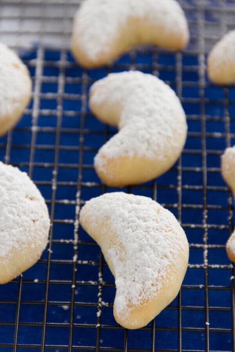 Festival Kourabiedes (Greek Wedding Cookies) | CDKitchen.com Greek Wedding Cookies, Cookies Made With Butter, Kourabiedes Recipe, Wedding Cookies Recipe, Festive Holiday Desserts, Christmas Baking Gifts, Baking Nuts, Traditional Christmas Cookies, Greek Cookies