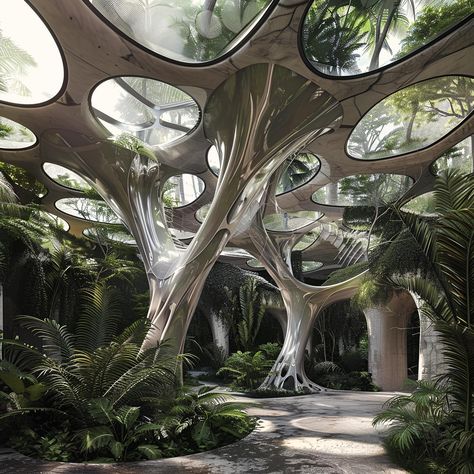 Nature Dystopia, Architecture Inspired By Nature, Biomorphic Architecture, Biomorphic Design, Biomimicry Architecture, Tree Architecture, Modern Style Living Room, Speculative Design, Tree Garden