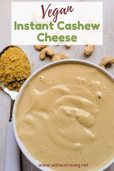 This super easy instant cashew cheese sauce takes less than 1 minute to prepare, and only uses five ingredients - cashews, nutritional yeast, garlic powder, lemon juice and salt. Great over pasta, pizza, sandwiches, nachos, anywhere that you used to use cheese! Vegan Cashew Cheese Sauce, Cashew Cheese Recipe, Cashew Cheese Sauce, Vegan Cashew Cheese, Nutritional Yeast Recipes, Vegan Cheese Recipes, Cheese Sauce Recipe, Cashew Cheese, Vegan Sauces