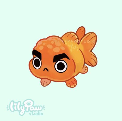 Goldfish Character Design, Cute Goldfish Drawing, Fish Person Character Design, Fish Character, Kawaii Fish, Easy Christmas Drawings, Fish Cartoon, Instagram Posting, Fish Face