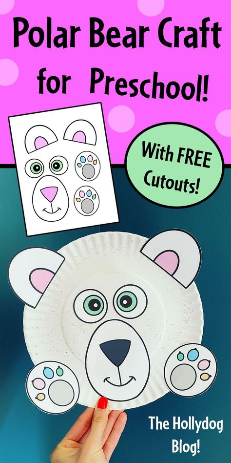 Check out one of my favorite preschool crafts! Build fine motor skills and boost creativity! Print out your free cutouts in color, or in black and white. Polar Bear Craft | Polar Bear Theme | Winter Animals Theme | Polar Bear Craft for Kids | Polar Bear Activities for Preschool Color White Crafts Preschool, Polar Animal Crafts, Polar Bear Preschool Crafts, Polar Bear Worksheets Preschool, Bears Preschool Theme, Polar Bear Handprint Craft, Polar Bear Ears Template, Bear Worksheets Preschool, Free Polar Bear Printables