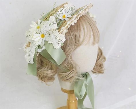 Cottagecore Hairstyles, Cottagecore Hat, Topi Vintage, Cottagecore Spring, Princesa Sophia, Kawaii Hat, Pastel Goth Outfits, Lace Bonnet, Cottagecore Clothes