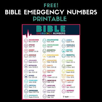 Emergency Numbers Printable, Bible Science, Bible Emergency Numbers, Emergency Numbers, Psalm 34 4, Numbers Printable, Bible Study Printables, Inspire Bible Journaling, Bible Women