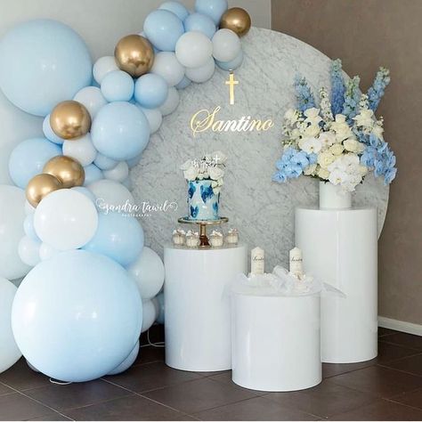 Boy Christening Decorations, Baptism Party Boy, Baptism Decorations Boy, Baptism Party Decorations, Bautizo Ideas, Christening Decorations, First Communion Decorations, Idee Babyshower, Communion Decorations