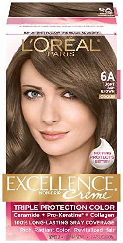 L'Oréal Paris Excellence Créme Permanent Hair Color, 6A Light Ash Brown, 3 Count -- Check this awesome product by going to the link at the image. (This is an affiliate link) Light Ash Brown Hair Color, Ash Brown Hair Dye, Light Ash Brown Hair, Ash Brown Hair Color, Caring For Colored Hair, Grey Hair Coverage, Light Ash Brown, Ash Brown Hair, Brown Hair Dye