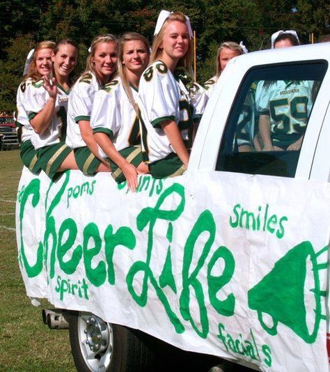 Idea for Homecoming float Parade Float Ideas Cheerleaders, Cheerleading Homecoming Float, Homecoming Parade Float Ideas Cheer, Cheerleader Float For Parade, Homecoming Float Ideas Cheerleaders, Cheer Homecoming Float Ideas, Cheer Parade Float Ideas, Cheer Float Ideas Parade, Homecoming Float Ideas Football