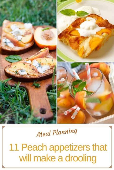 Savory Peach Appetizer, Fresh Peach Appetizers, Peaches And Cheese, Appetizers With Peaches, Peach Appetizer Recipes, Peach Appetizers For Party, Peach Charcuterie Board, Peach Party Food, Savory Peach Recipes