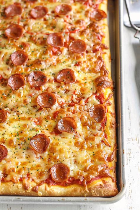 Meat Lover's Sheet Pan Pizza Sheet Pizza, Sheet Pan Pizza, Meat Lover, Dinner At Home, Dairy Free Dessert, Pan Pizza, How To Cook Sausage, Pizza Night, Recipe Roundup